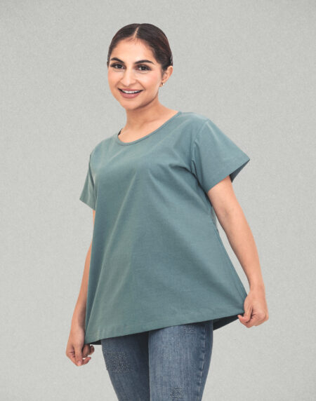 Herbal Dyed Organic Teal round neck Half sleeves top