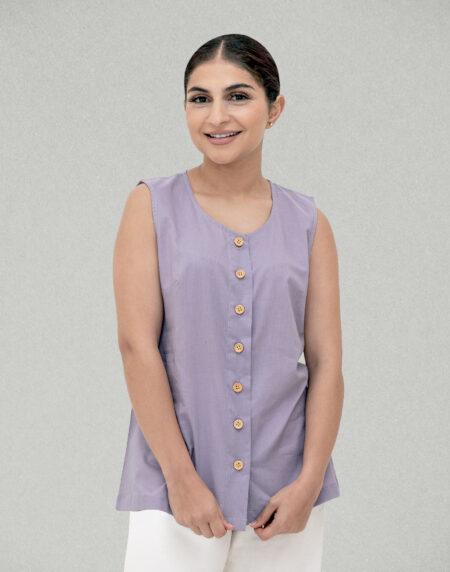 Herbal Dyed Organic Lavender lilac round neck sleeveless top